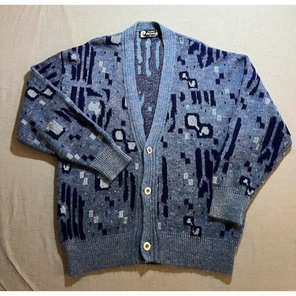 Pierre Cardin Sweater Adult 56 Blue Button Long Sleeve Knit Made In Spain Mens.